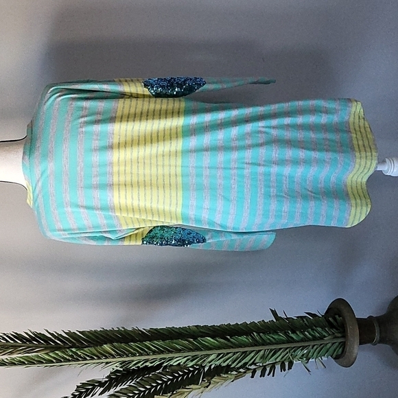 Kate Collection long sleeve striped tee with sequin elbows - Picture 1 of 11